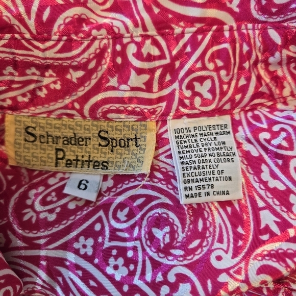 Vintage 70s Schrader Sport Petite Pink Shirt Dress, Paisley Midi Dress Sz 6 - Picture 7 of 8
